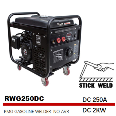 DC 2kw 250A Çubuk Kaynak Jeneratörü 75V Tank 25L Benzinli Çubuk Kaynakçı